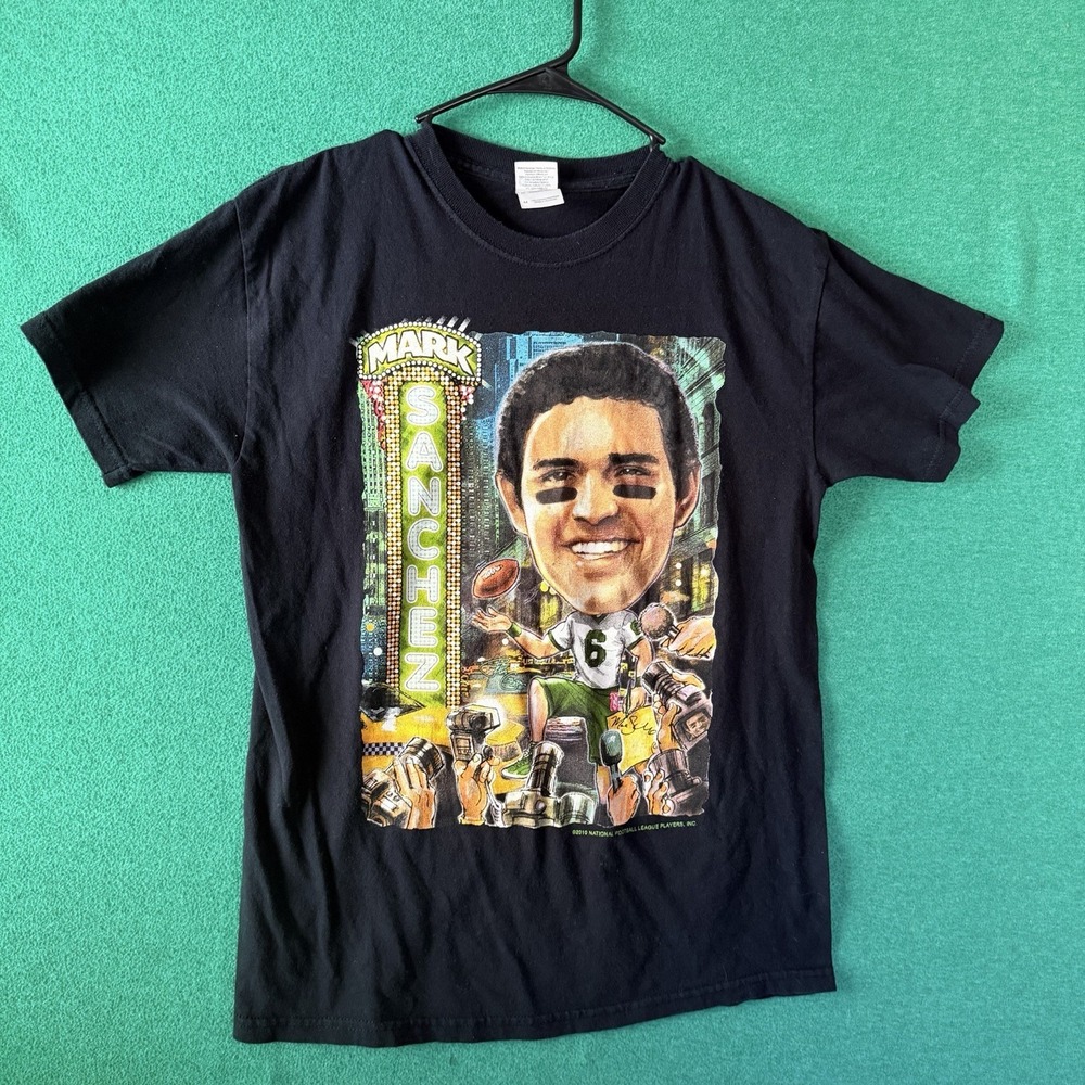 Mark Sanchez NY Jets #6 Caricature Graphic T-Shirt Mens SZ M Black 2010 NFL